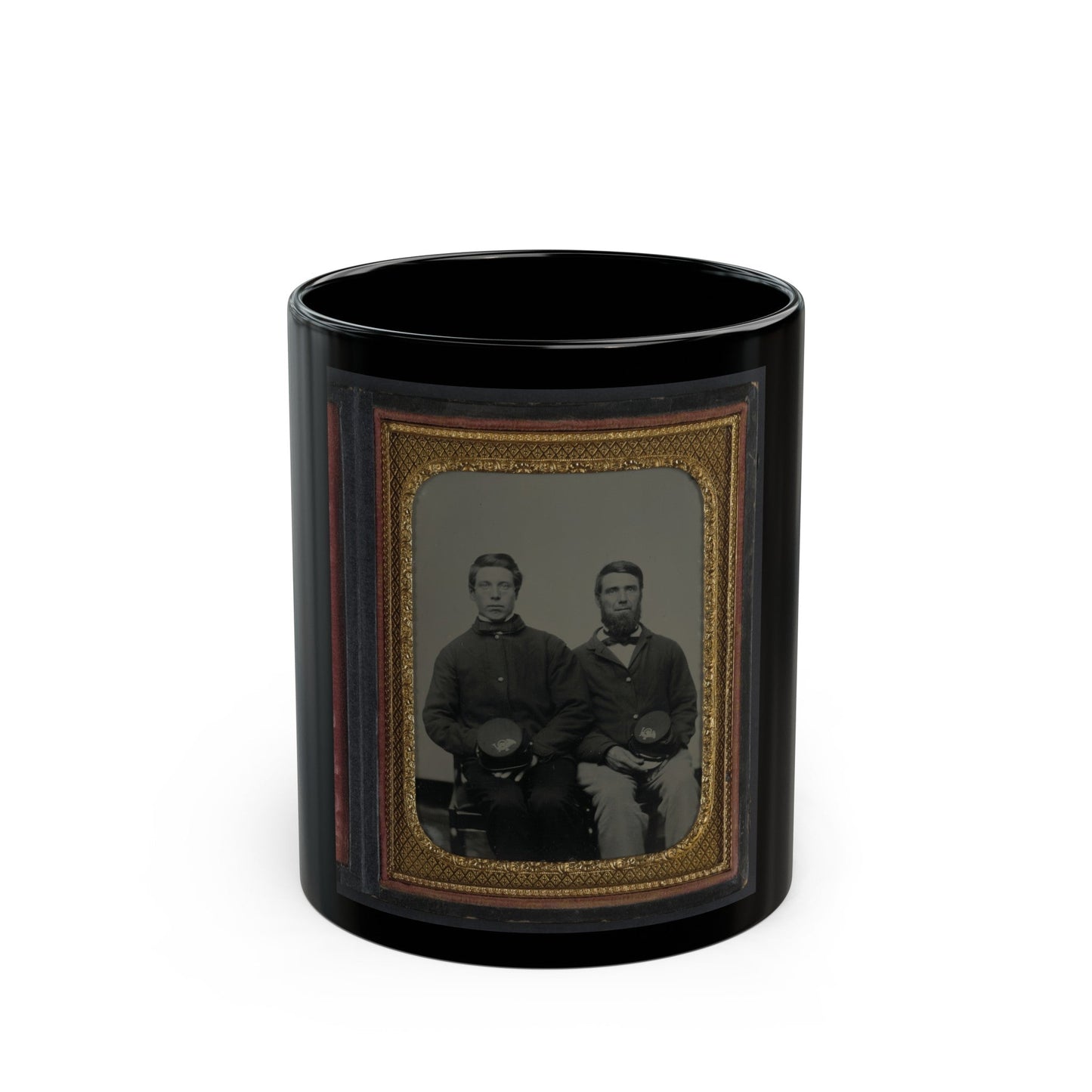 Two Unidentified Soldiers, Possibly Father And Son, In Union Uniforms With 20th Regiment Insignias On Their Kepis (U.S. Civil War) Black Coffee Mug-11oz-The Sticker Space