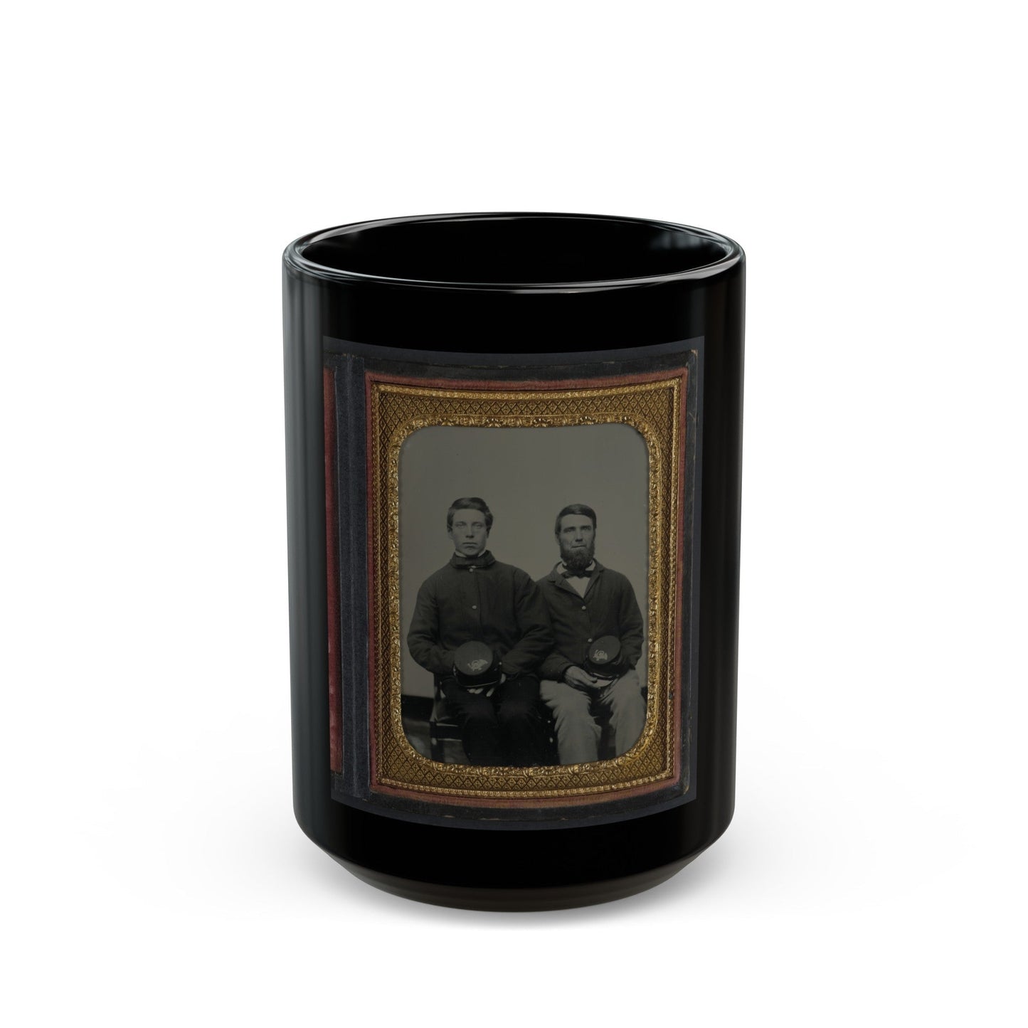 Two Unidentified Soldiers, Possibly Father And Son, In Union Uniforms With 20th Regiment Insignias On Their Kepis (U.S. Civil War) Black Coffee Mug-15oz-The Sticker Space