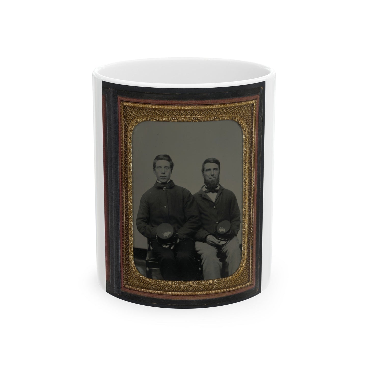 Two Unidentified Soldiers, Possibly Father And Son, In Union Uniforms With 20th Regiment Insignias On Their Kepis (U.S. Civil War) White Coffee Mug-11oz-The Sticker Space