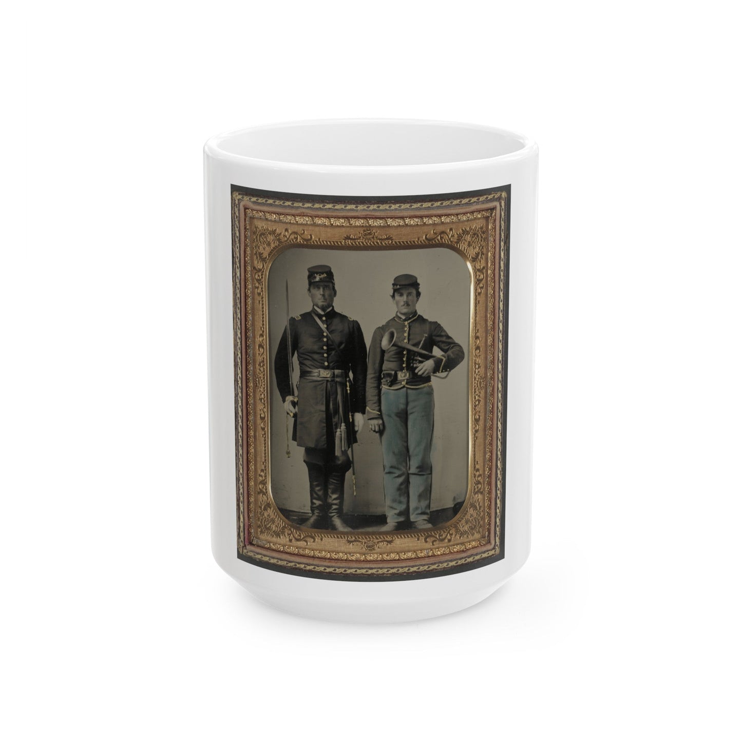 Two Unidentified Soldiers With Sword And Saxhorn (U.S. Civil War) White Coffee Mug-15oz-The Sticker Space