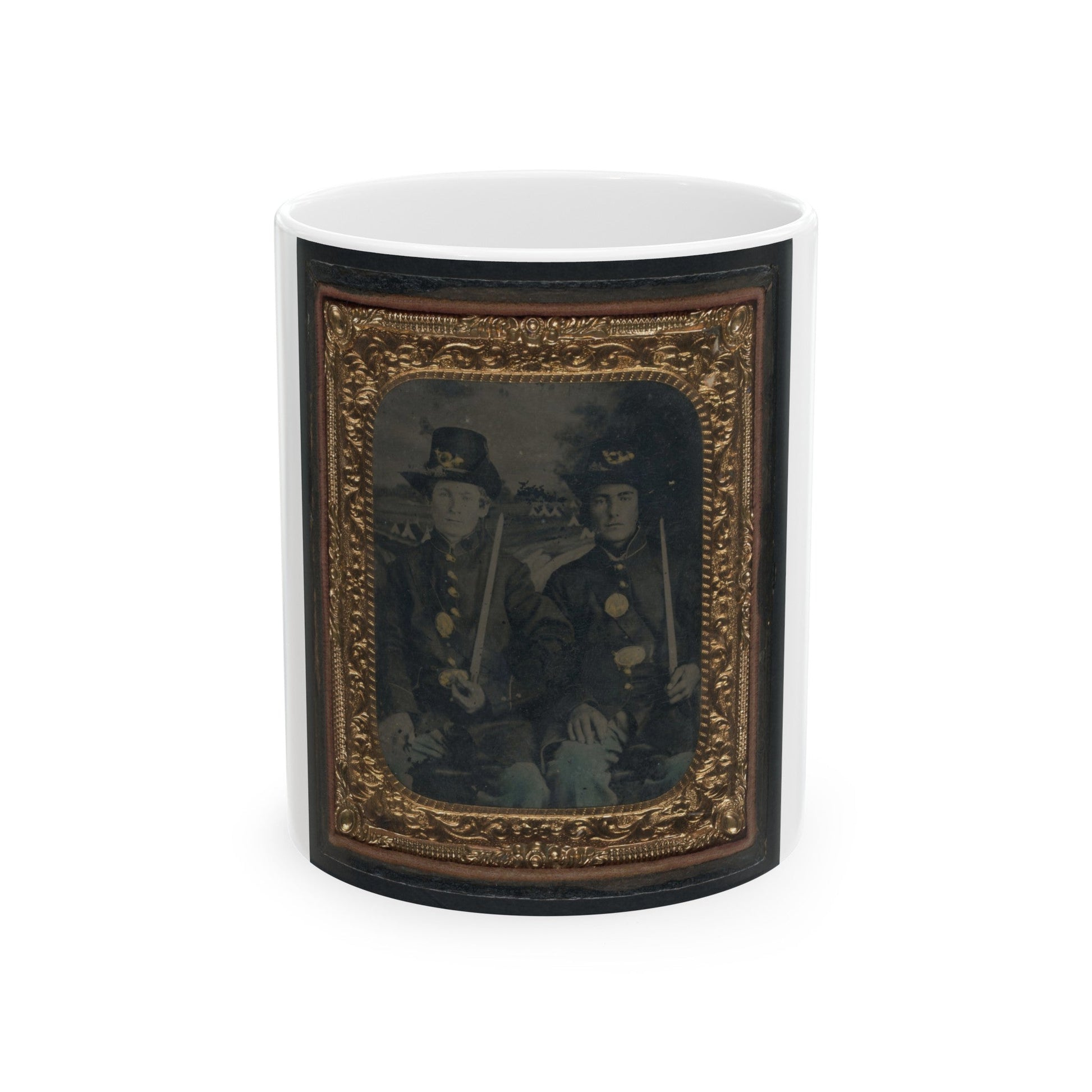 Two Unidentified Young Soldiers In Union Sack Coats And Hardee Hats With Bayonets (U.S. Civil War) White Coffee Mug-11oz-The Sticker Space