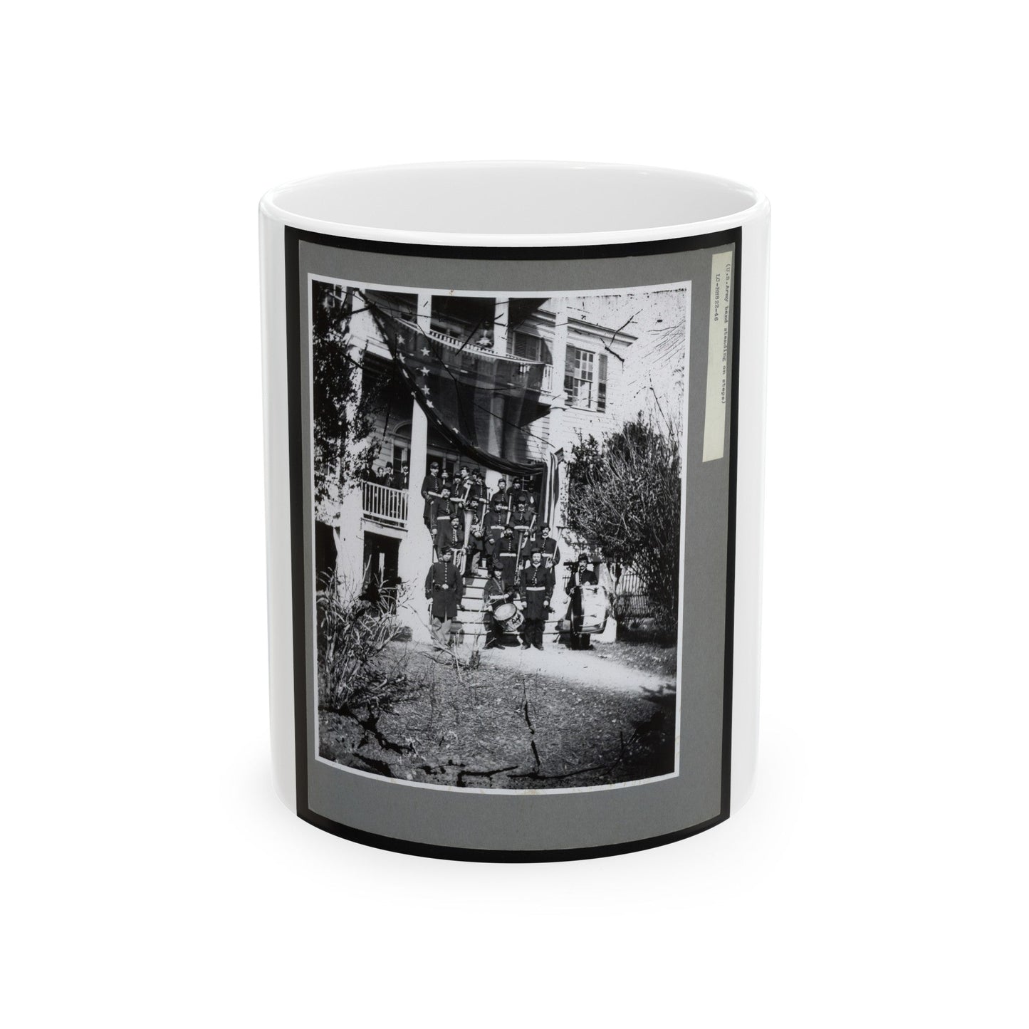 U.S. Army Band Standing On Steps (U.S. Civil War) White Coffee Mug-11oz-The Sticker Space