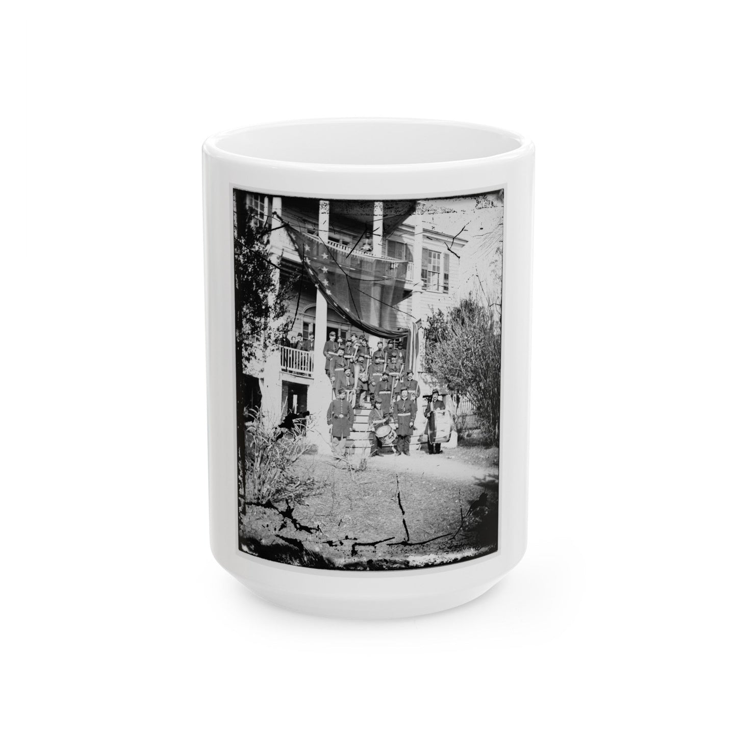 U.S. Army Band Standing On Steps(2) (U.S. Civil War) White Coffee Mug-15oz-The Sticker Space