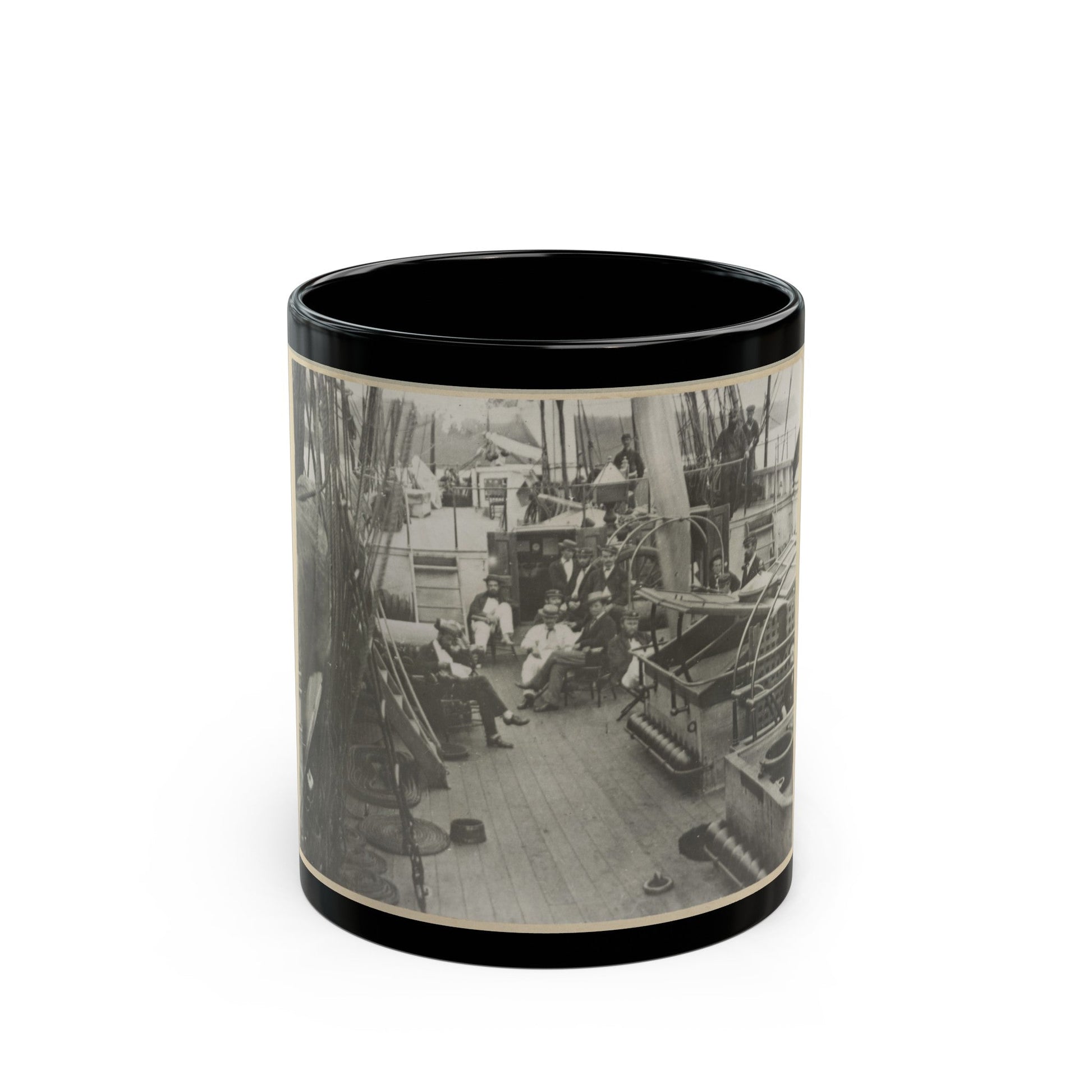 U.S. Naval Officers Relaxing On Deck (U.S. Civil War) Black Coffee Mug-11oz-The Sticker Space