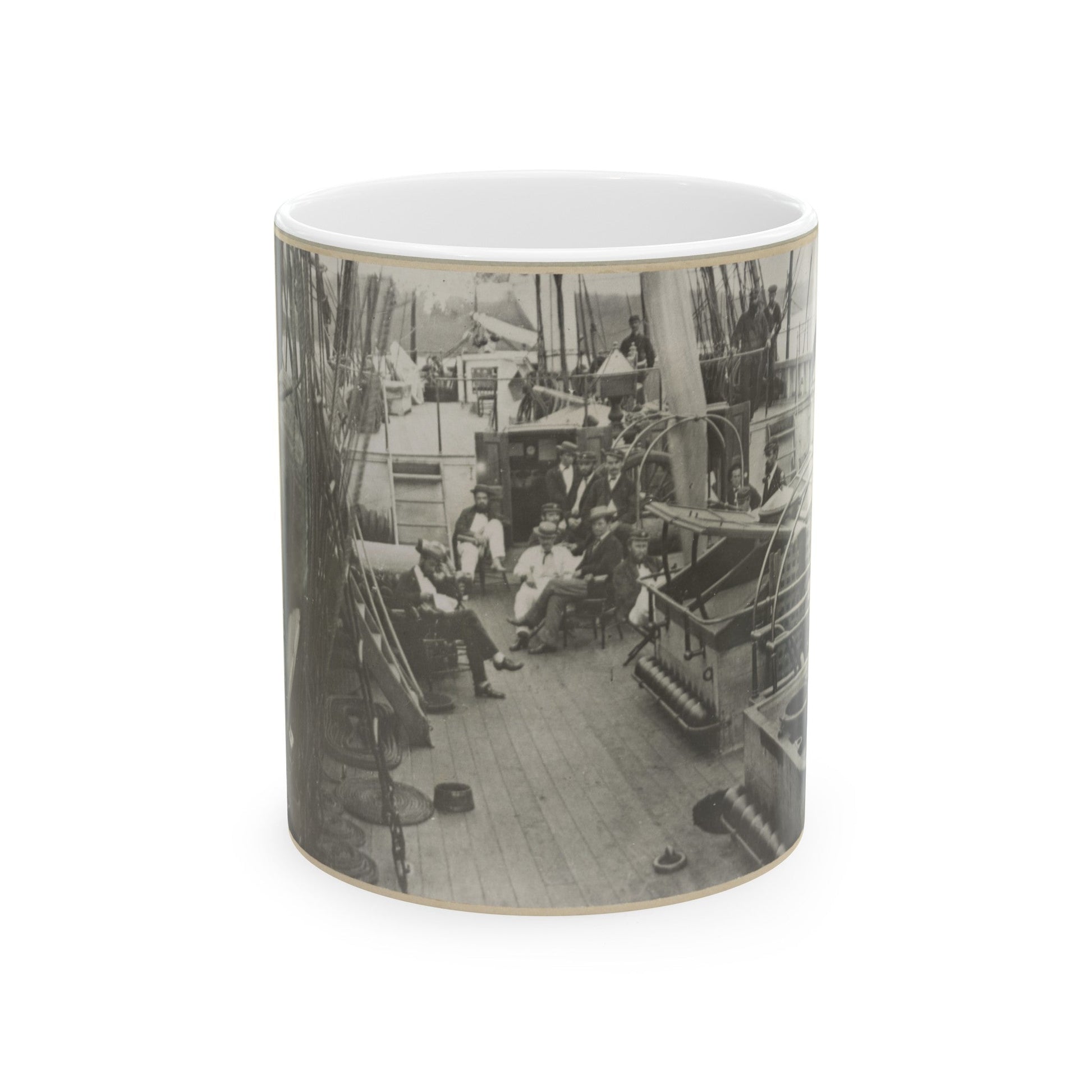 U.S. Naval Officers Relaxing On Deck (U.S. Civil War) White Coffee Mug-11oz-The Sticker Space