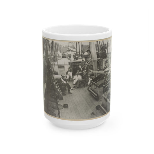 U.S. Naval Officers Relaxing On Deck (U.S. Civil War) White Coffee Mug-15oz-The Sticker Space