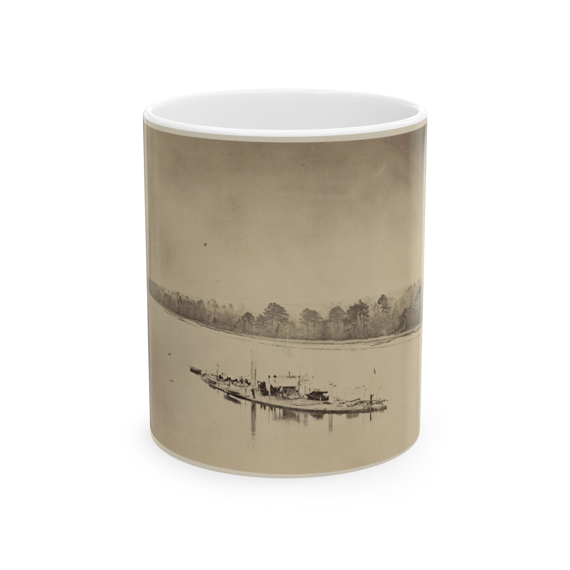 U.S.S. Casco, Light Draft Monitor, In The James River (U.S. Civil War) White Coffee Mug-11oz-The Sticker Space