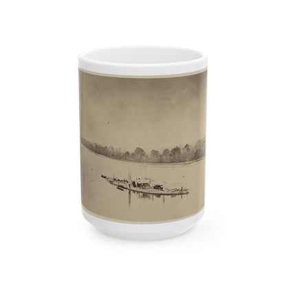 U.S.S. Casco, Light Draft Monitor, In The James River (U.S. Civil War) White Coffee Mug-15oz-The Sticker Space