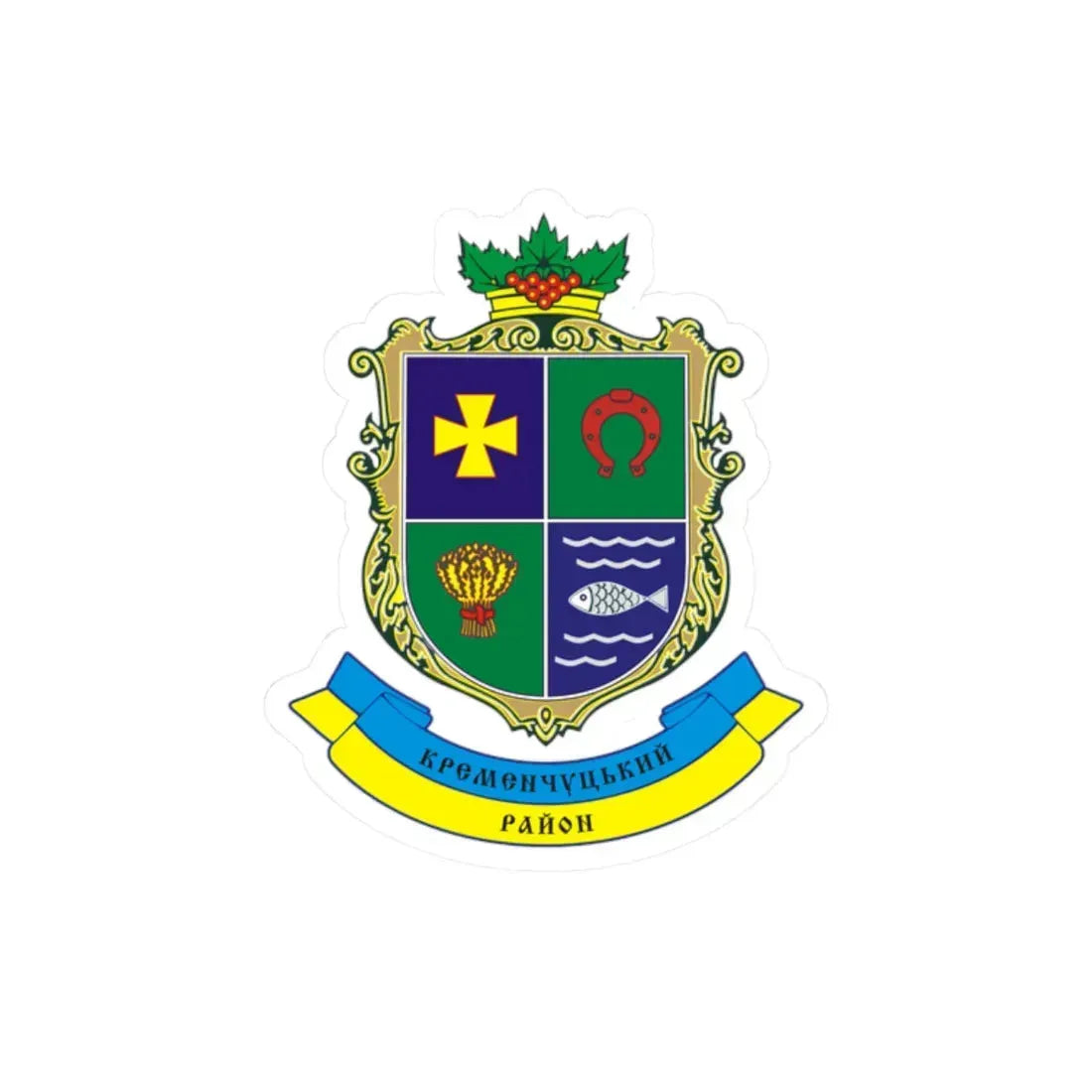 Герб Кременчуцкого района (Ukraine) (Coat of Arms) STICKER Vinyl Kiss-Cut Decal 2 Inch White - The Sticker Space