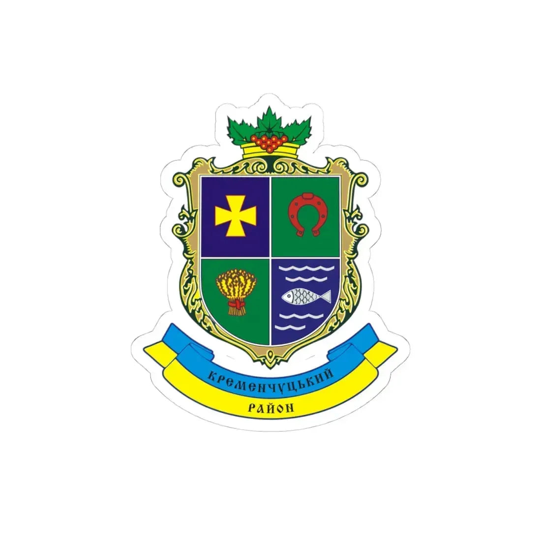 Герб Кременчуцкого района (Ukraine) (Coat of Arms) STICKER Vinyl Kiss-Cut Decal 4 Inch White - The Sticker Space