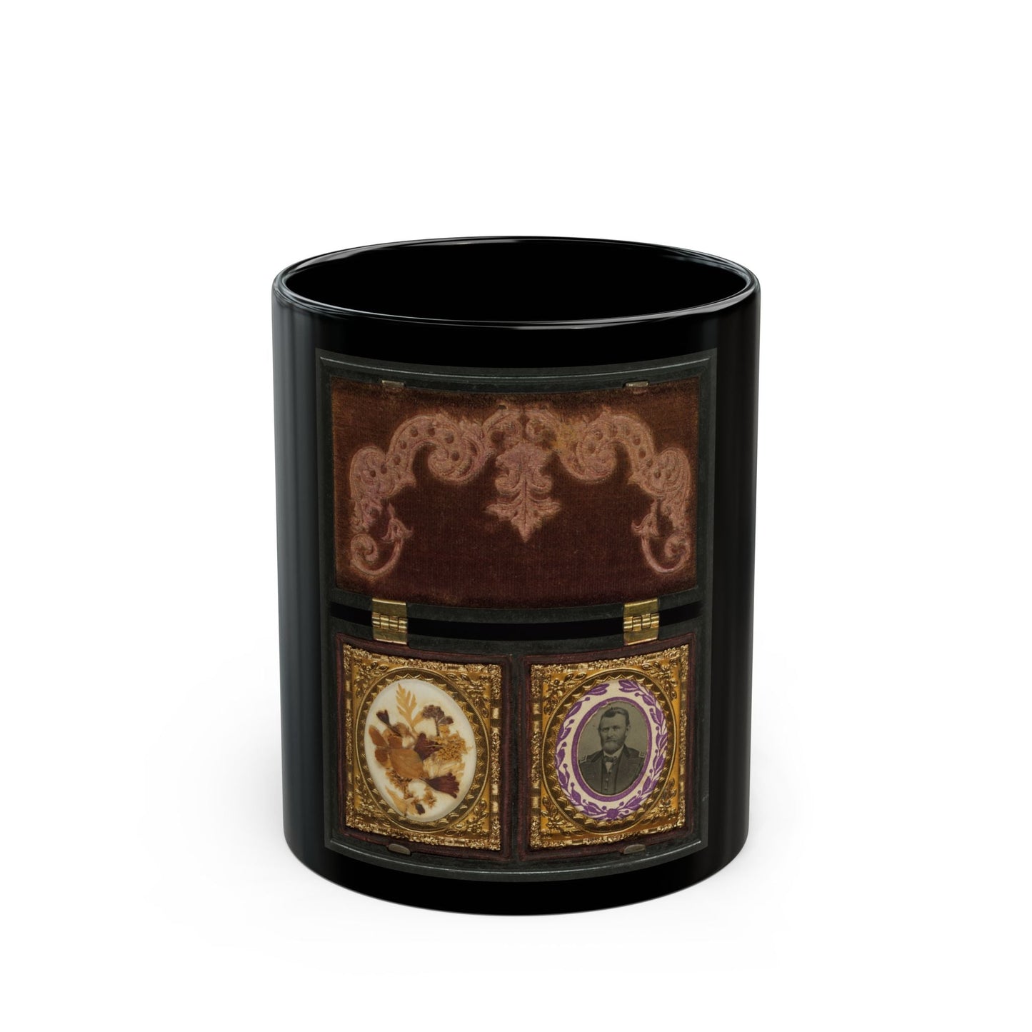 Ulysses S. Grant Of General Staff Regular Army Infantry Regiment; Dried Flowers In Frame On Left (U.S. Civil War) Black Coffee Mug