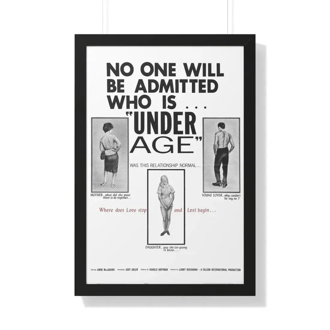 UNDER AGE 1964 - Framed Movie Poster 20" x 30" Black - The Sticker Space