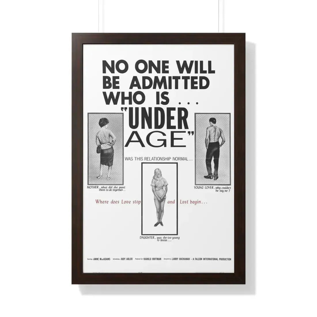 UNDER AGE 1964 - Framed Movie Poster 20" x 30" Walnut - The Sticker Space
