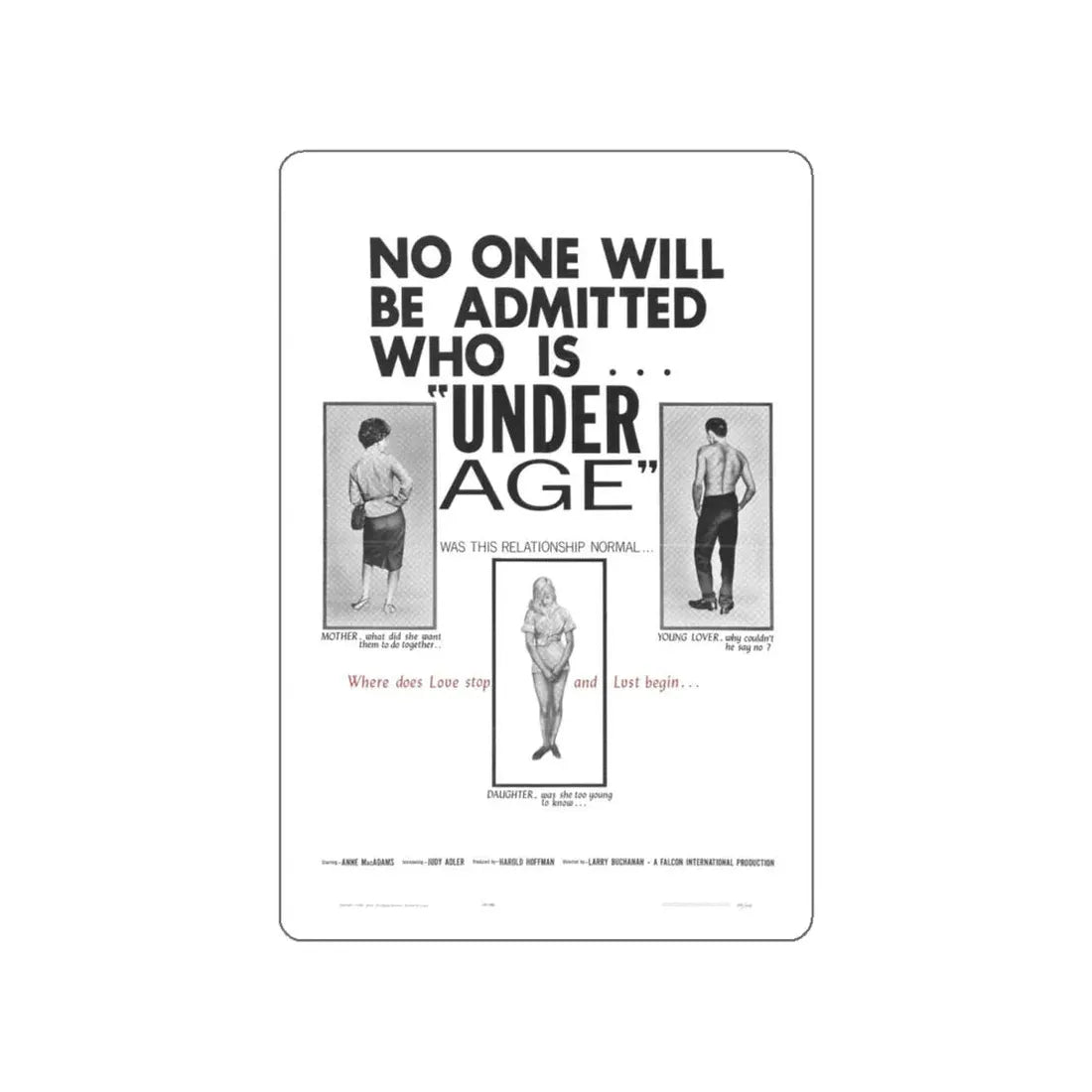 UNDER AGE 1964 Movie Poster STICKER Vinyl Die-Cut Decal 5 Inch - The Sticker Space