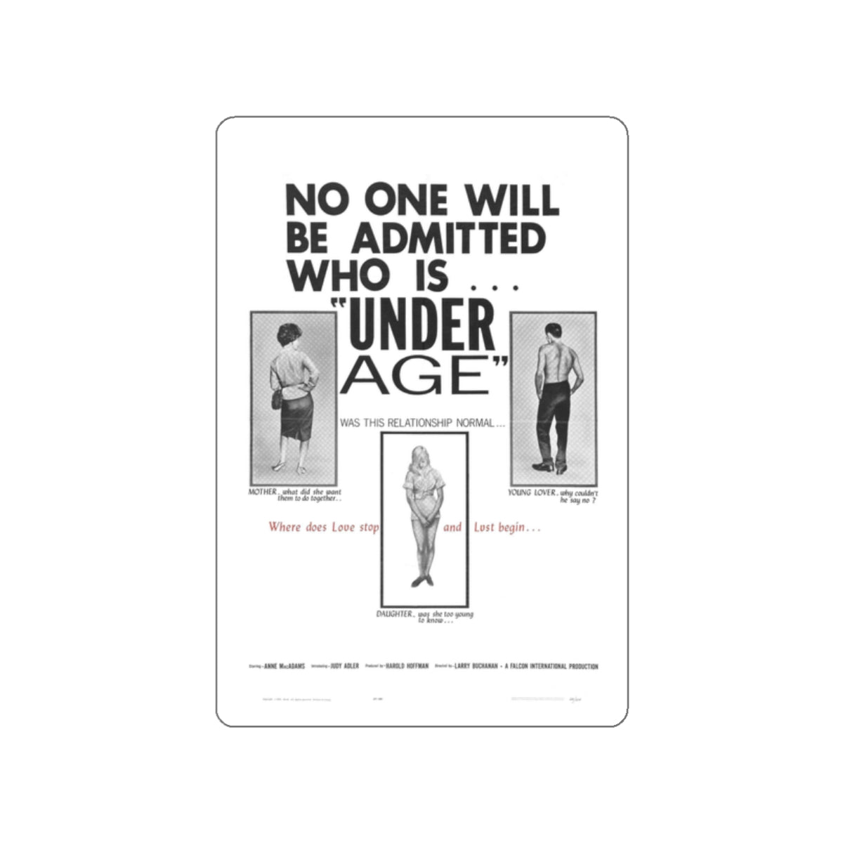 UNDER AGE 1964 Movie Poster STICKER Vinyl Die-Cut Decal-White-The Sticker Space