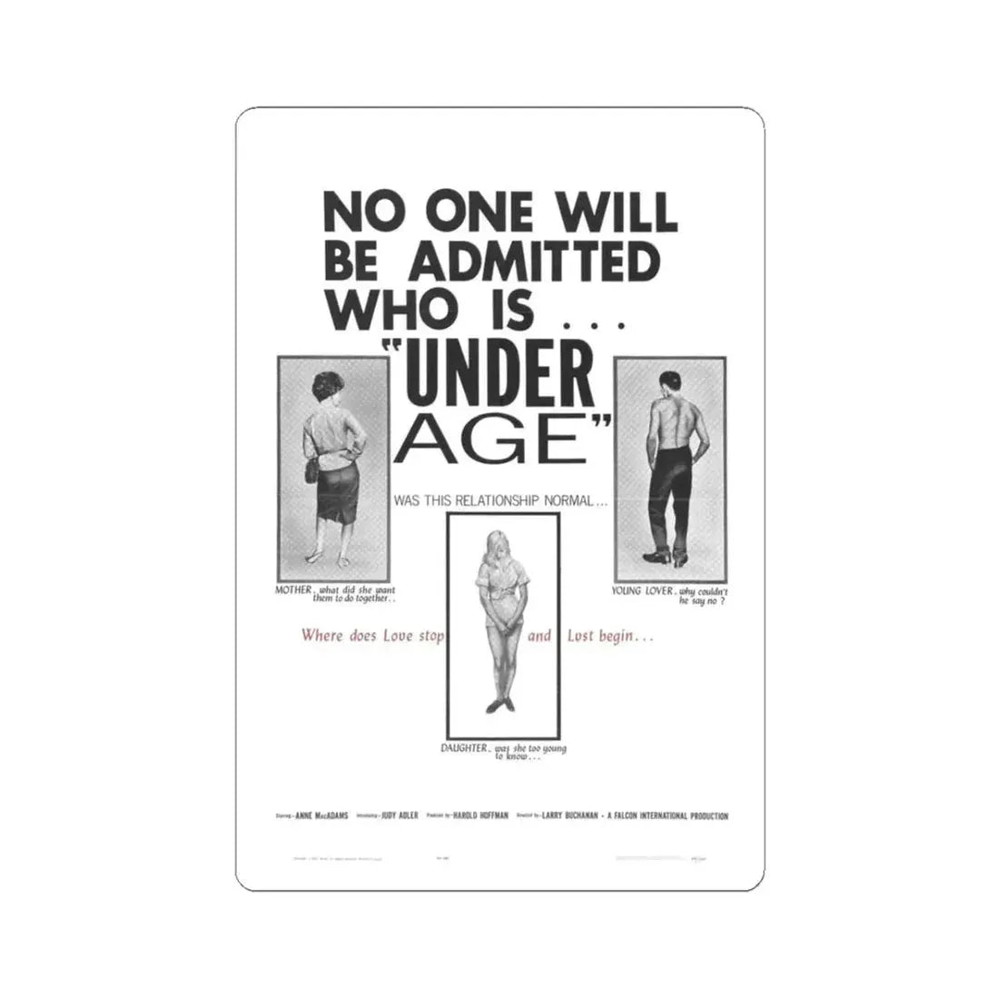 UNDER AGE 1964 Movie Poster - STICKER Vinyl Kiss-Cut Decal 3 Inch White - The Sticker Space