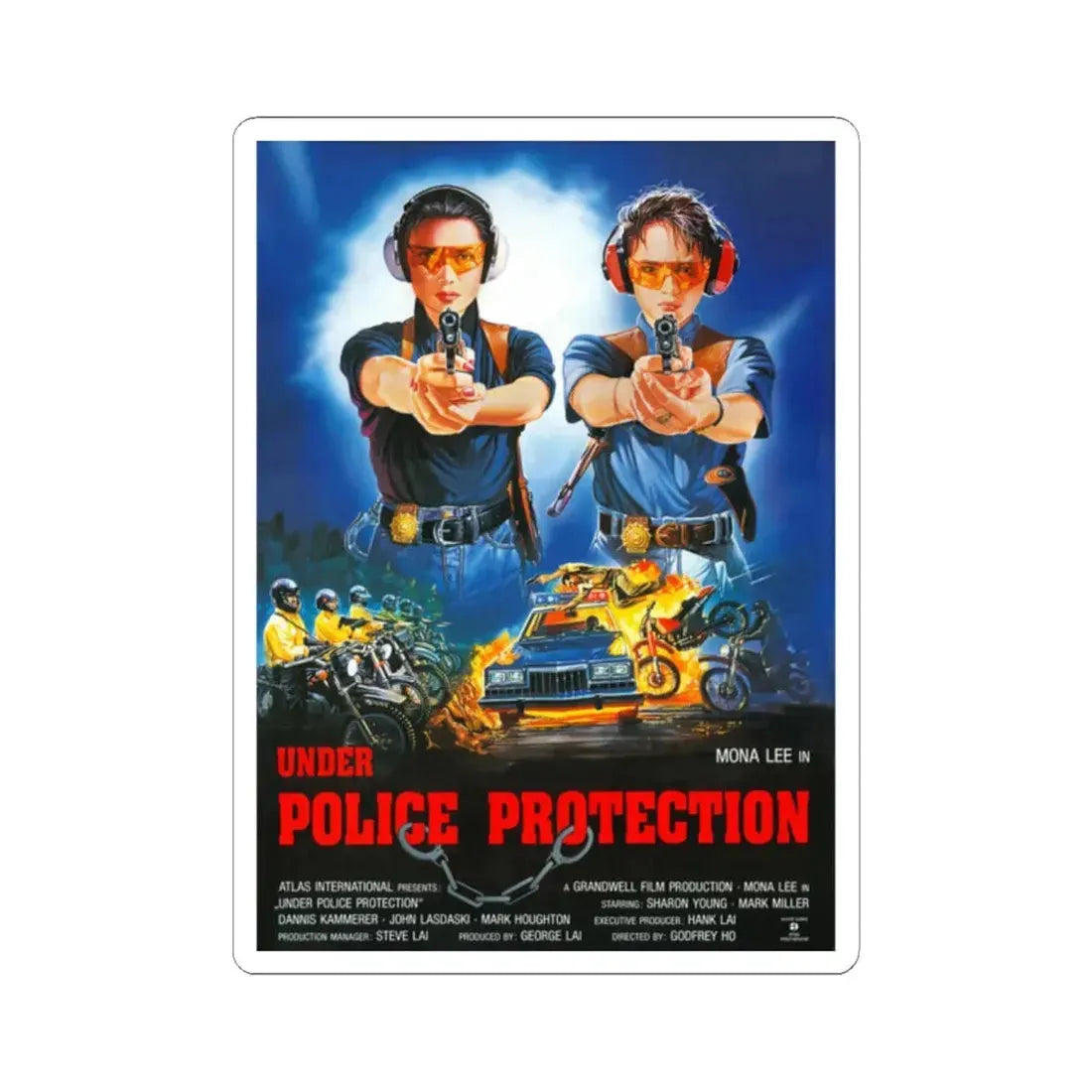UNDER POLICE PROTECTION 1989 Movie Poster - STICKER Vinyl Kiss-Cut Decal 2 Inch White - The Sticker Space