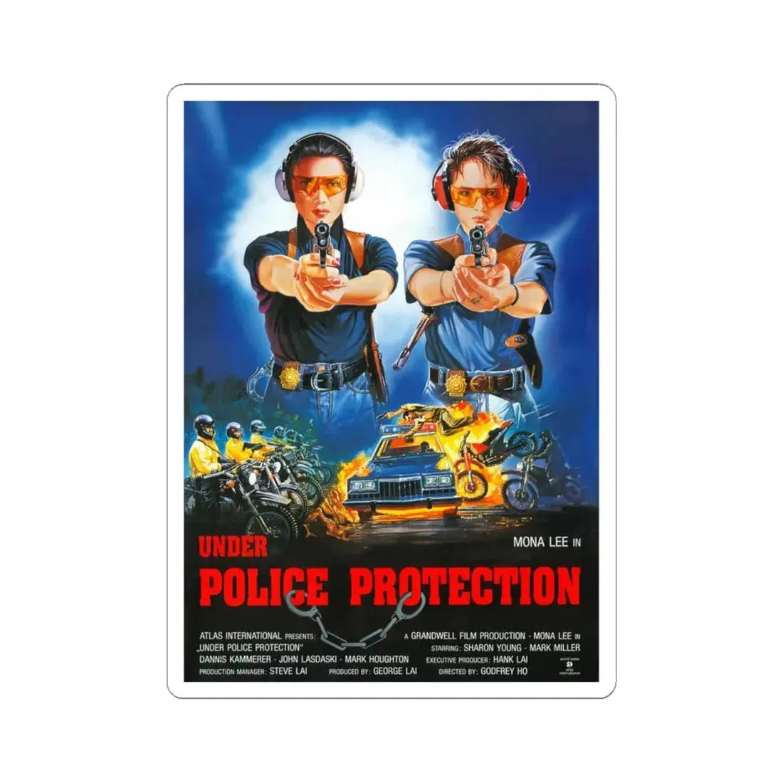 UNDER POLICE PROTECTION 1989 Movie Poster - STICKER Vinyl Kiss-Cut Decal 4 Inch White - The Sticker Space