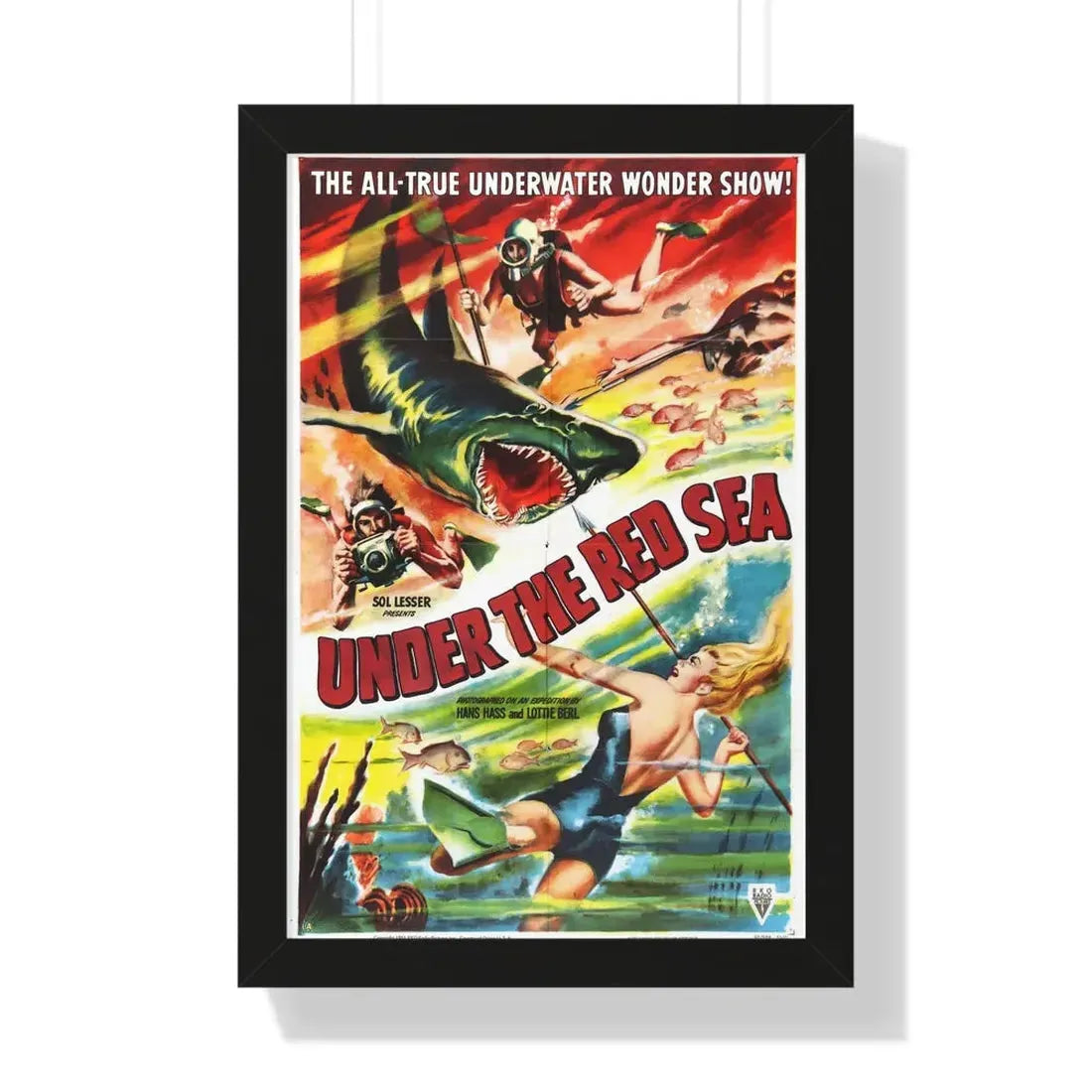 UNDER THE RED SEA 1952 - Framed Movie Poster 16″ x 24″ Black - The Sticker Space