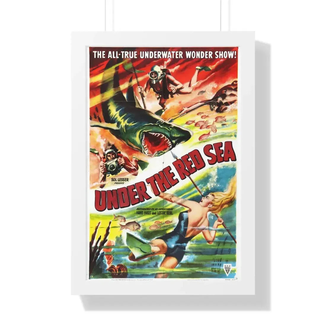 UNDER THE RED SEA 1952 - Framed Movie Poster 16″ x 24″ White - The Sticker Space