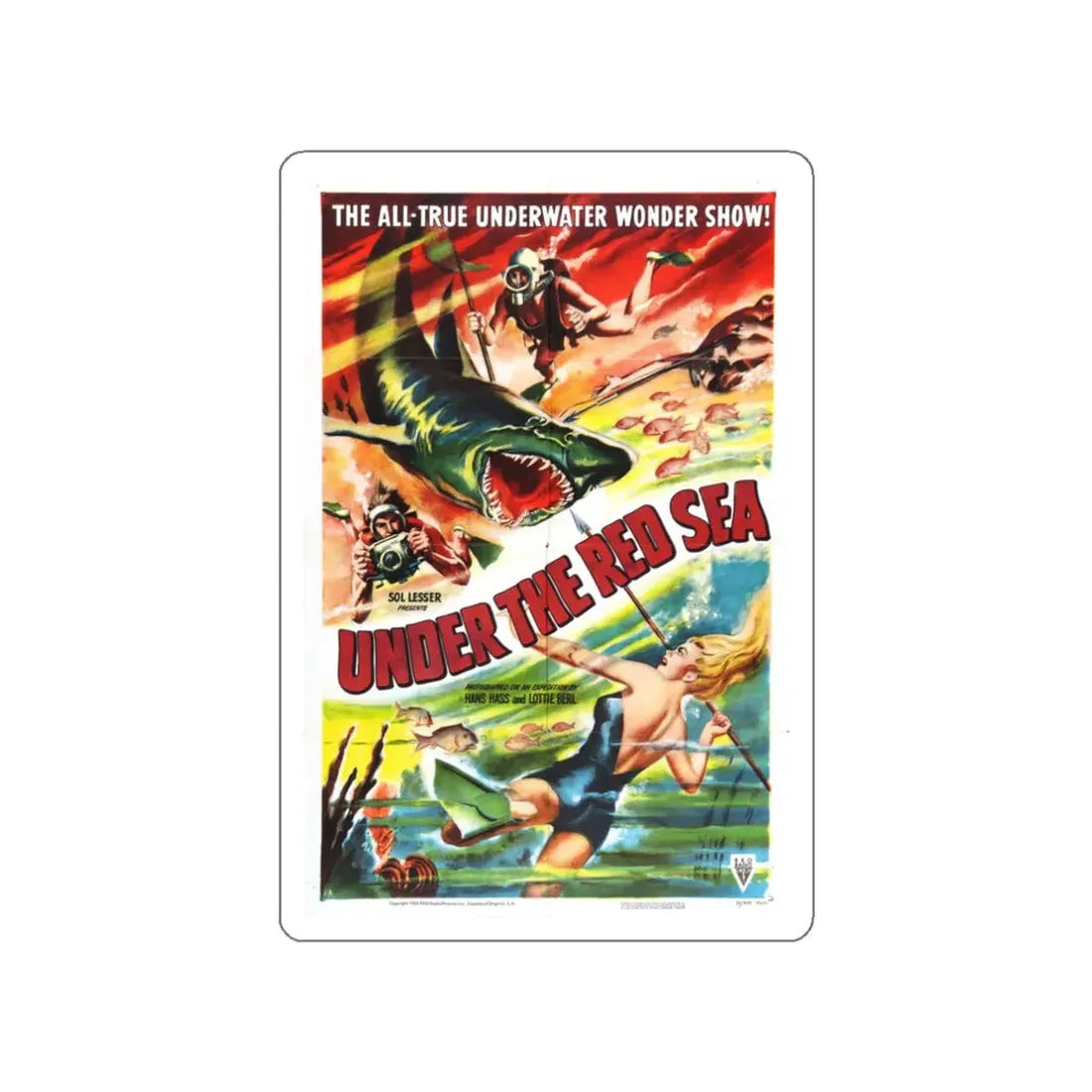 UNDER THE RED SEA 1952 Movie Poster STICKER Vinyl Die-Cut Decal 3 Inch - The Sticker Space
