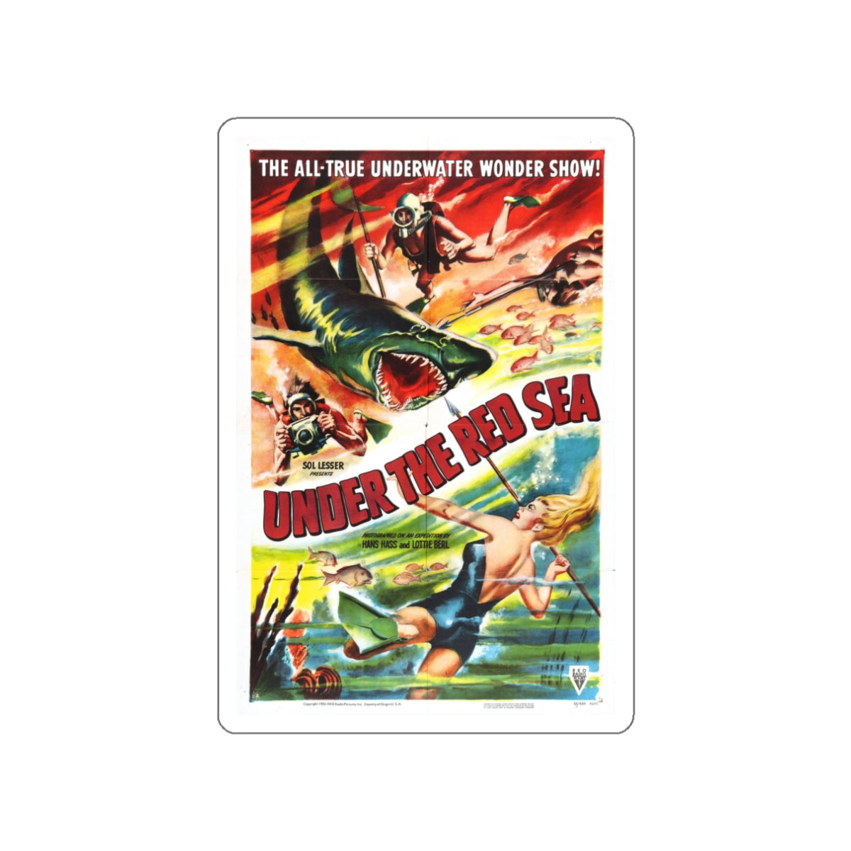 UNDER THE RED SEA 1952 Movie Poster STICKER Vinyl Die-Cut Decal-White-The Sticker Space