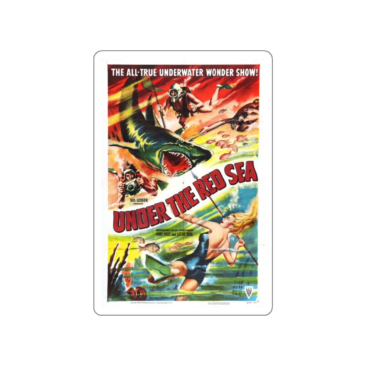 UNDER THE RED SEA 1952 Movie Poster STICKER Vinyl Die-Cut Decal-White-The Sticker Space