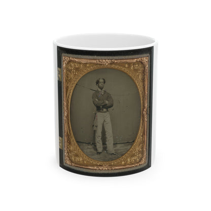 Unidentified African American Soldier In Union Cavalry Uniform With Sword (U.S. Civil War) White Coffee Mug-11oz-The Sticker Space