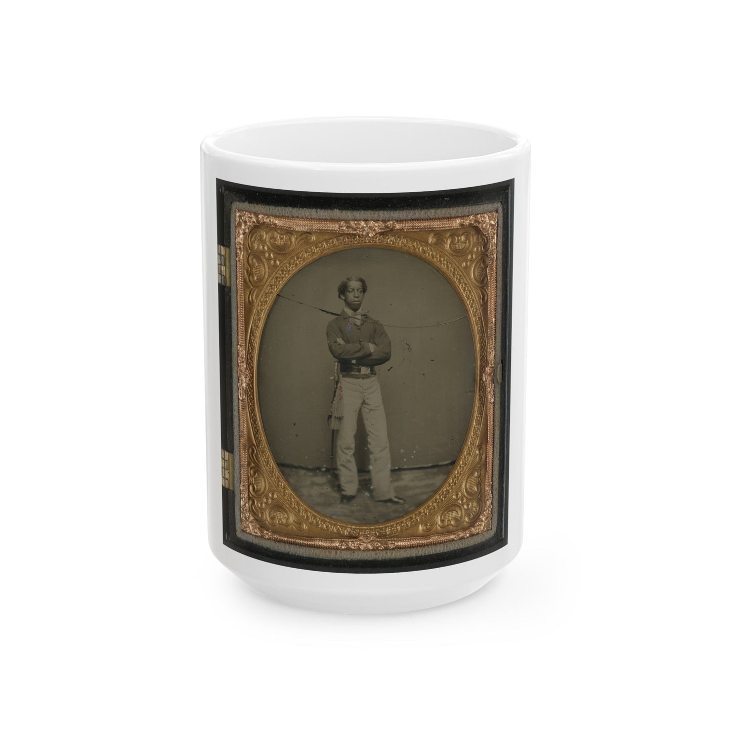 Unidentified African American Soldier In Union Cavalry Uniform With Sword (U.S. Civil War) White Coffee Mug-15oz-The Sticker Space