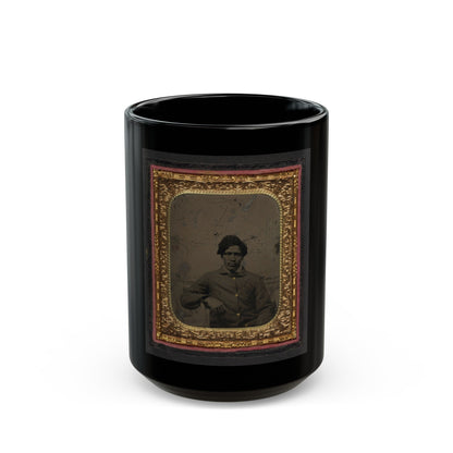 Unidentified African American Soldier In Union Uniform In Front Of Painted Backdrop Showing Landscape (U.S. Civil War) Black Coffee Mug-15oz-The Sticker Space