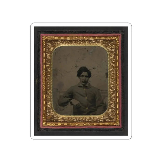 Unidentified African American Soldier In Union Uniform In Front Of Painted Backdrop Showing Landscape (U.S. Civil War) STICKER Vinyl Die-Cut Decal White Die-Cut 2 Inch - The Sticker Space