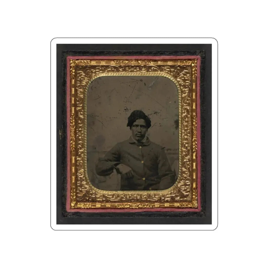 Unidentified African American Soldier In Union Uniform In Front Of Painted Backdrop Showing Landscape (U.S. Civil War) STICKER Vinyl Die-Cut Decal White Die-Cut 3 Inch - The Sticker Space