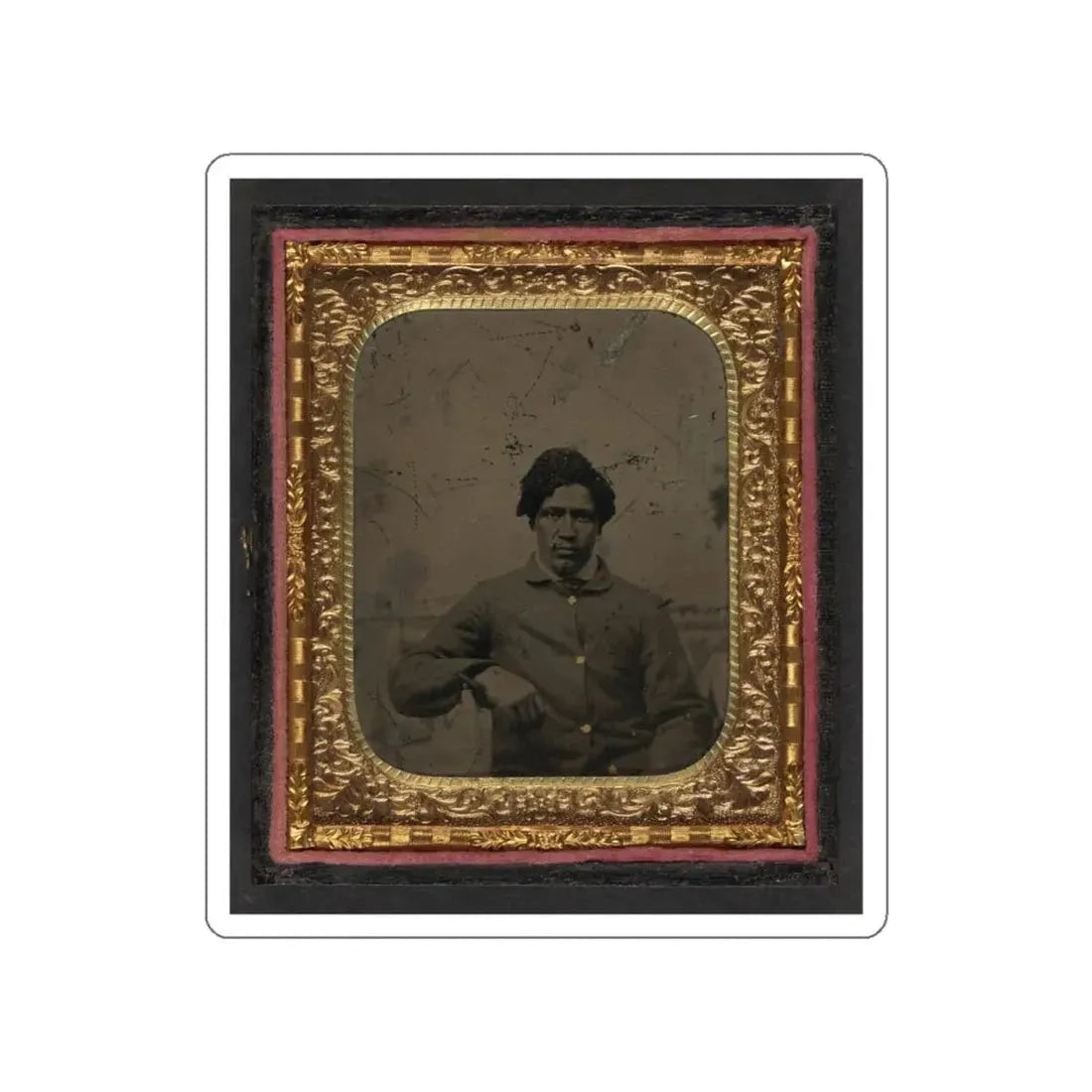 Unidentified African American Soldier In Union Uniform In Front Of Painted Backdrop Showing Landscape (U.S. Civil War) STICKER Vinyl Die-Cut Decal White Die-Cut 4 Inch - The Sticker Space
