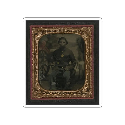 Unidentified African American Soldier In Union Uniform In Front Of Painted Backdrop Showing Military Camp (U.S. Civil War) STICKER Vinyl Die-Cut Decal White Die-Cut 6 Inch - The Sticker Space