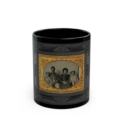 Unidentified African American Soldier In Union Uniform With Wife And Two Daughters (U.S. Civil War) Black Coffee Mug-11oz-The Sticker Space