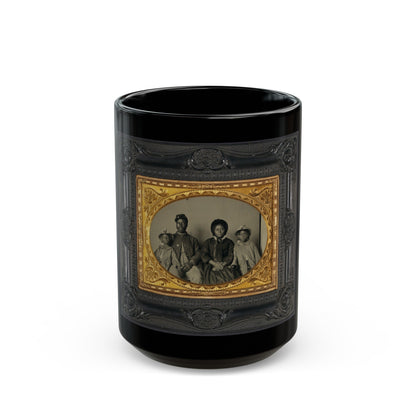 Unidentified African American Soldier In Union Uniform With Wife And Two Daughters (U.S. Civil War) Black Coffee Mug-15oz-The Sticker Space