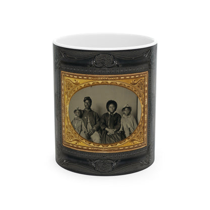 Unidentified African American Soldier In Union Uniform With Wife And Two Daughters (U.S. Civil War) White Coffee Mug-11oz-The Sticker Space