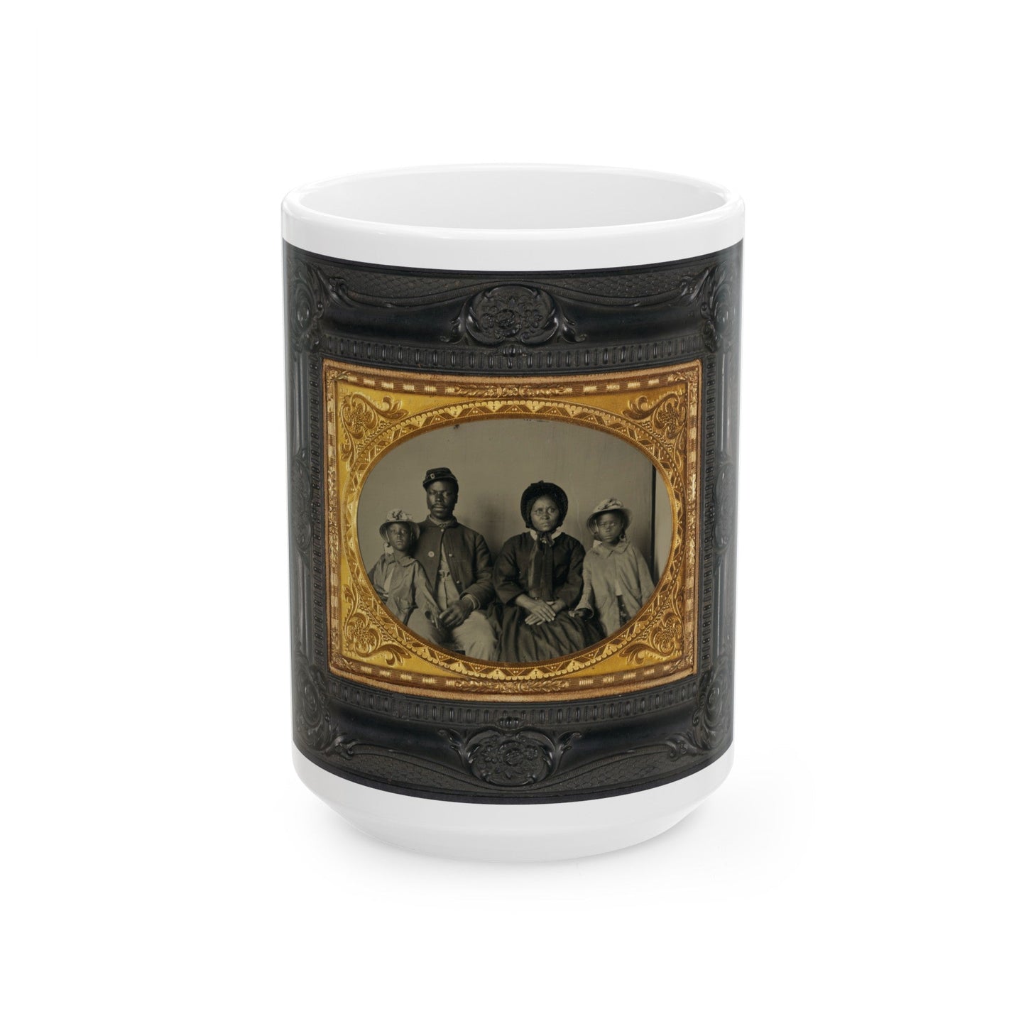 Unidentified African American Soldier In Union Uniform With Wife And Two Daughters (U.S. Civil War) White Coffee Mug-15oz-The Sticker Space