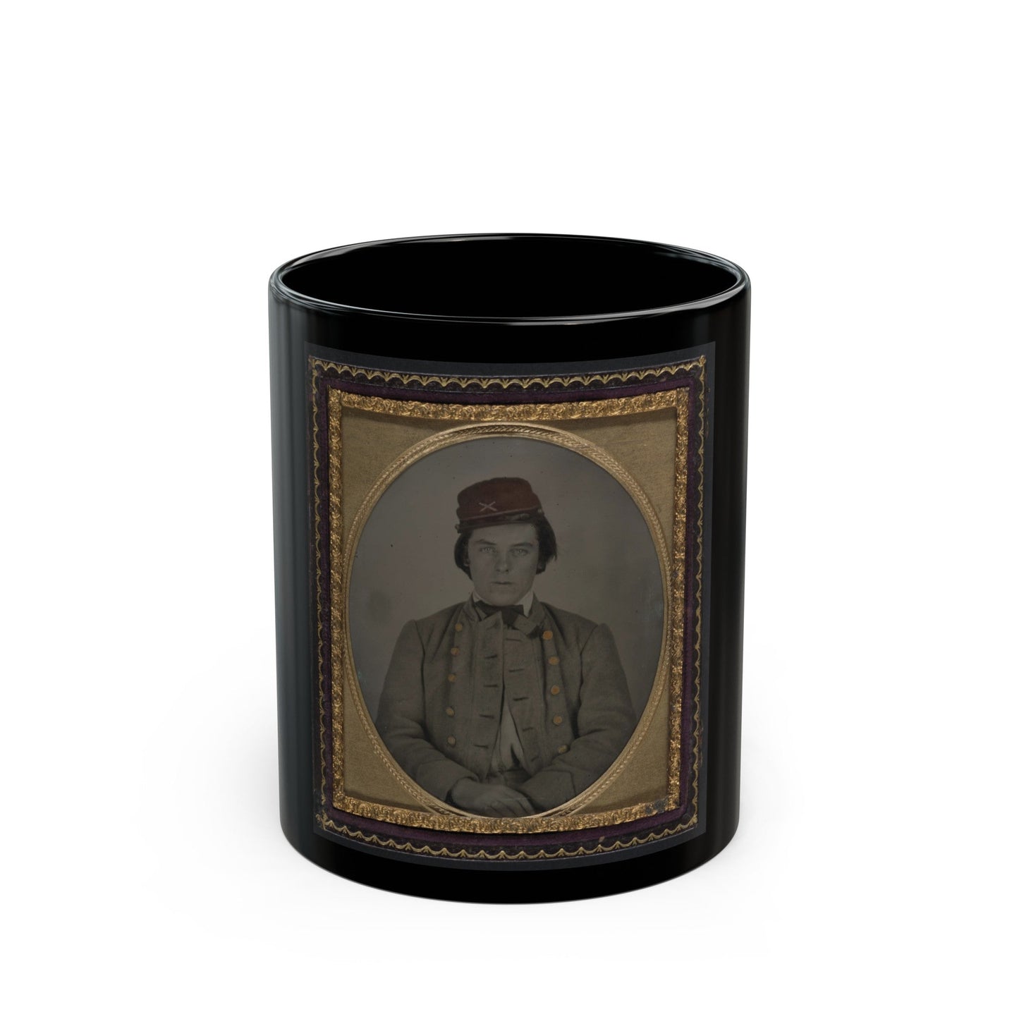 Unidentified Artillery Soldier In Confederate Uniform And Kepi Hat (U.S. Civil War) Black Coffee Mug-11oz-The Sticker Space