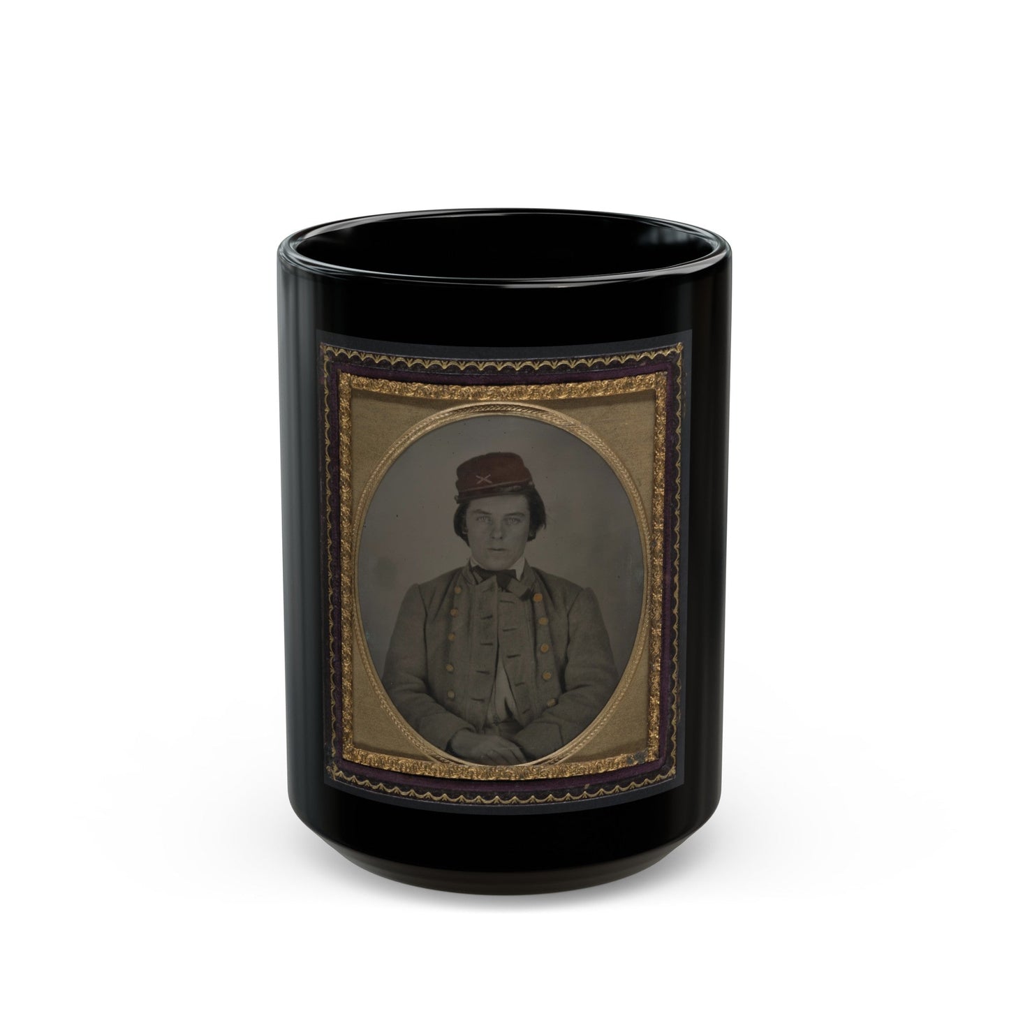 Unidentified Artillery Soldier In Confederate Uniform And Kepi Hat (U.S. Civil War) Black Coffee Mug-15oz-The Sticker Space