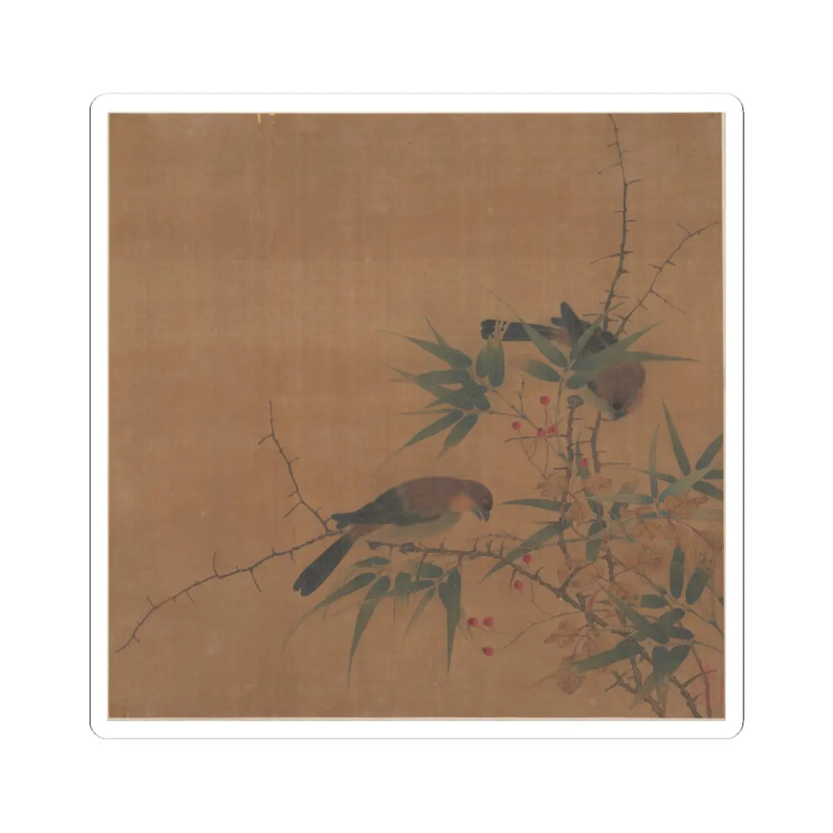 Unidentified artist - Bamboo Branch with Berries and Birds - 17th century - STICKER Vinyl Kiss-Cut Decal