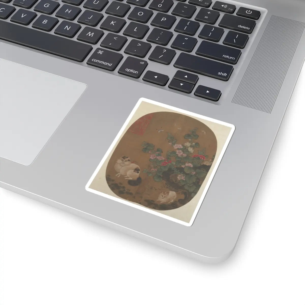 Unidentified artist - Hollyhocks and Cats - unknown - STICKER Vinyl Kiss-Cut Decal