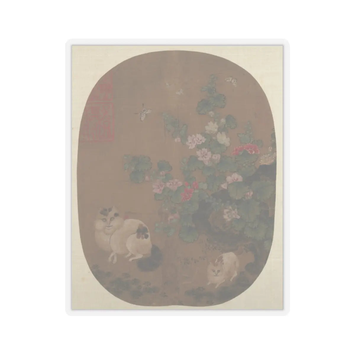 Unidentified artist - Hollyhocks and Cats - unknown - STICKER Vinyl Kiss-Cut Decal