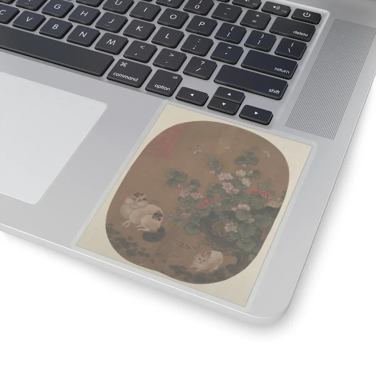 Unidentified artist - Hollyhocks and Cats - unknown - STICKER Vinyl Kiss-Cut Decal