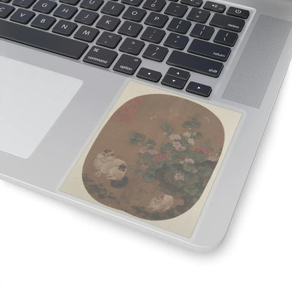 Unidentified artist - Hollyhocks and Cats - unknown - STICKER Vinyl Kiss-Cut Decal
