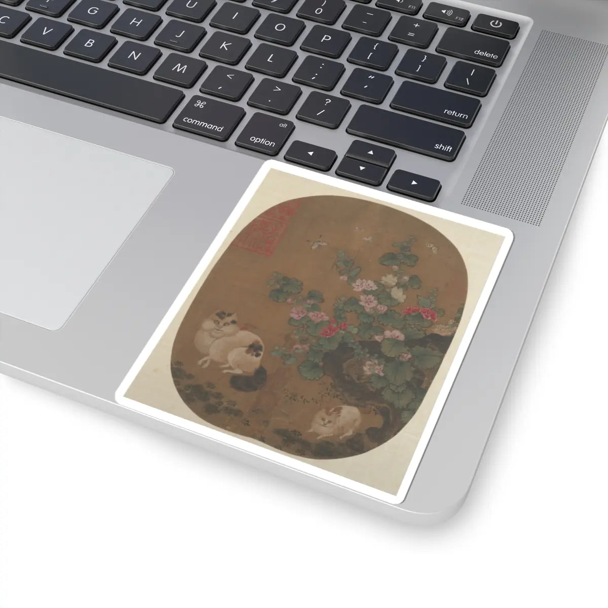 Unidentified artist - Hollyhocks and Cats - unknown - STICKER Vinyl Kiss-Cut Decal