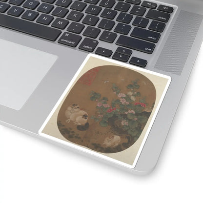 Unidentified artist - Hollyhocks and Cats - unknown - STICKER Vinyl Kiss-Cut Decal