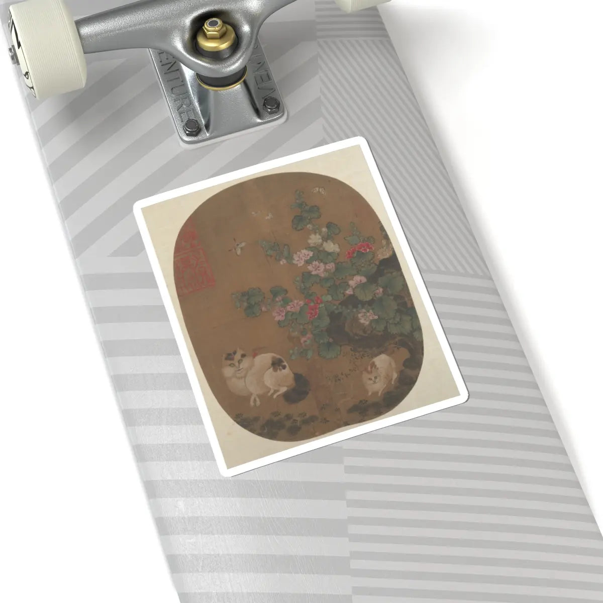 Unidentified artist - Hollyhocks and Cats - unknown - STICKER Vinyl Kiss-Cut Decal