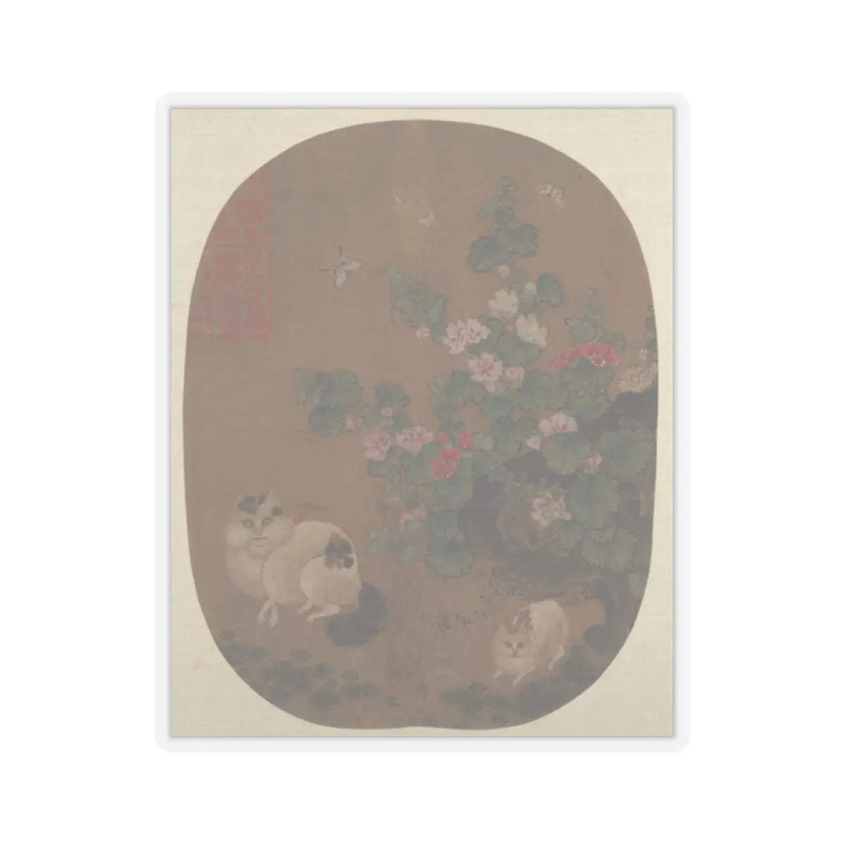 Unidentified artist - Hollyhocks and Cats - unknown - STICKER Vinyl Kiss-Cut Decal