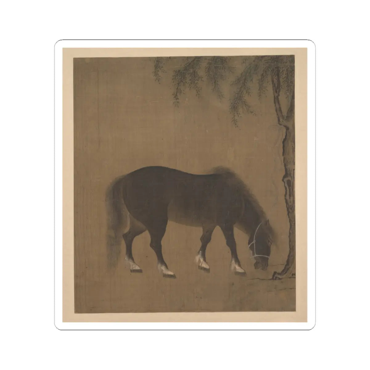 Unidentified artist - Horse and willow tree - early 15th century() - STICKER Vinyl Kiss-Cut Decal